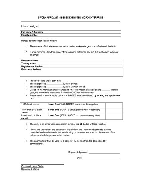 Sworn Affidavit Template