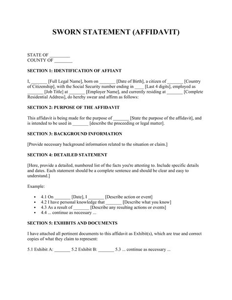 Sworn Statement Template