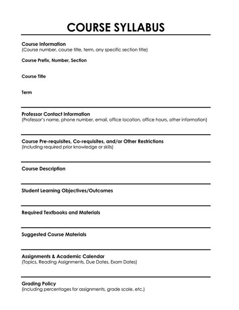 Syllabus Template Free