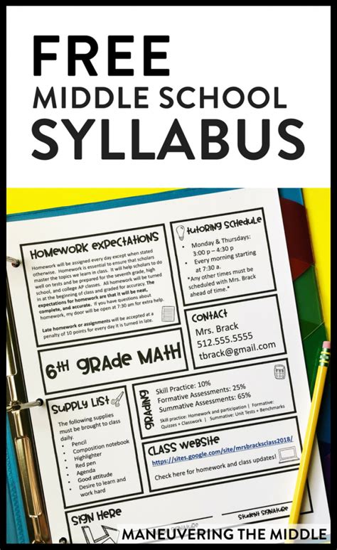 Syllabus Template Middle School Ela
