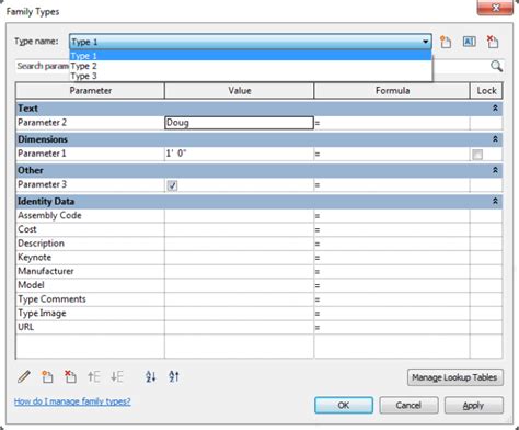Syntax For Revit Type Catalog Paramter Family Types