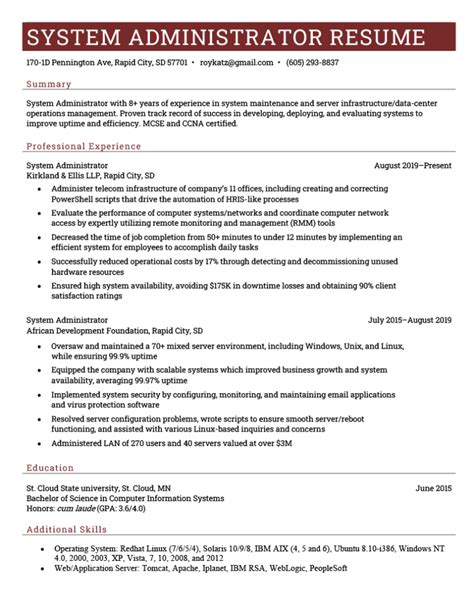 System Administrator Resume Template