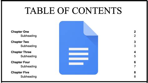Table Of Contents Google Docs Template