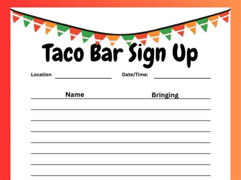 Taco Bar Sign Up Sheet Free Printable