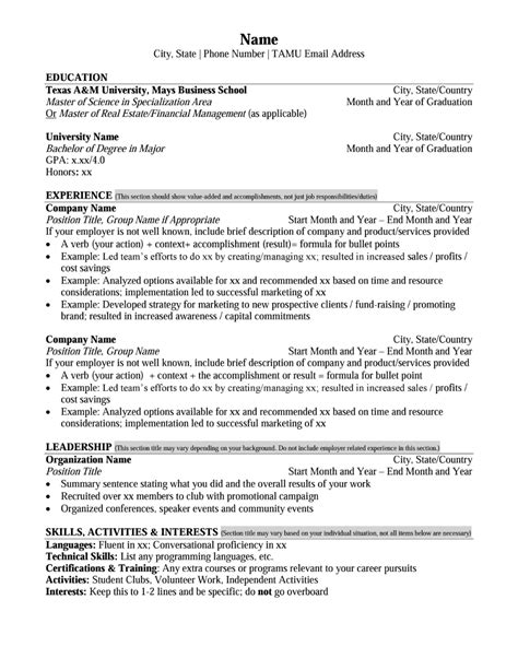 Tamu Resume Templates