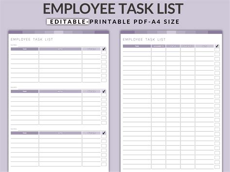Task Management Employee Task List Template