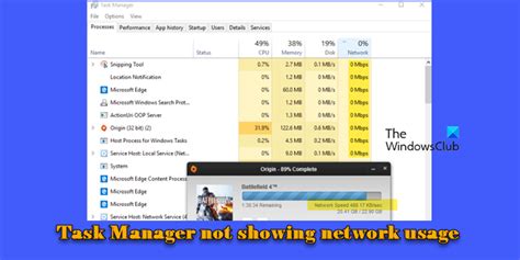 Task Manager not showing network usage