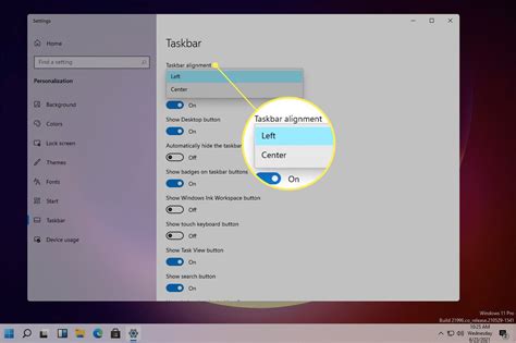 Taskbar Alignment Setting