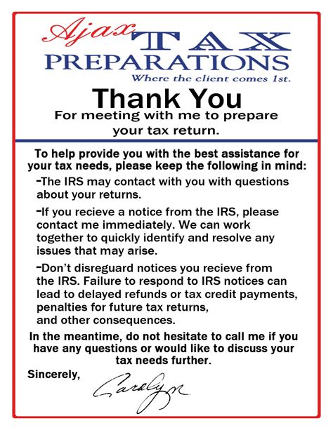 Tax Preparation Thank You Letter