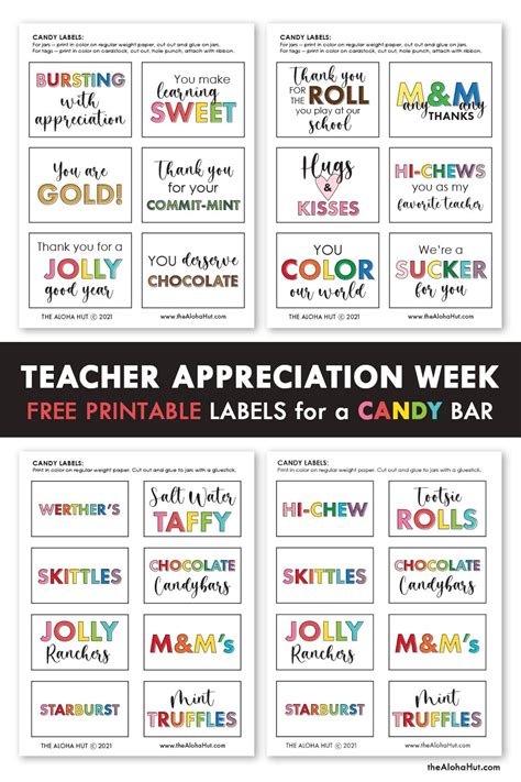 Teacher Appreciation Candy Printables