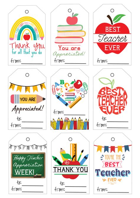 Teacher Appreciation Tags Free Printable