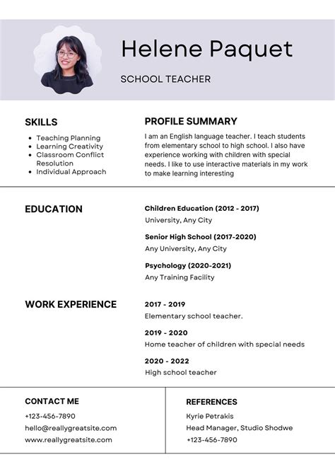 Teacher Resume Templates Free