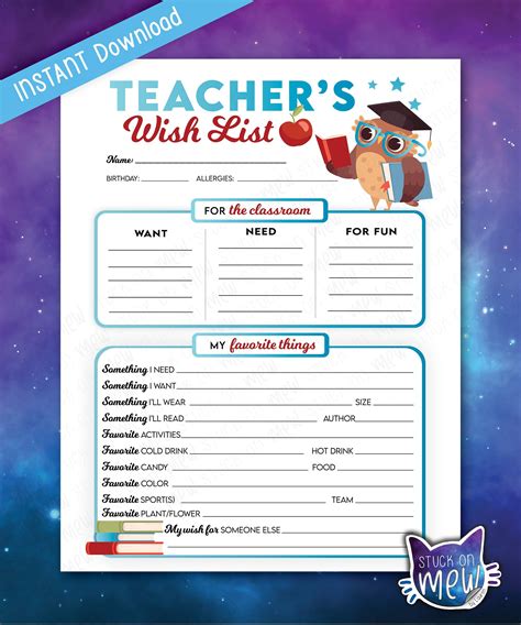 Teacher Wish List Template