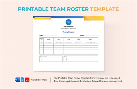 Team Roster Template