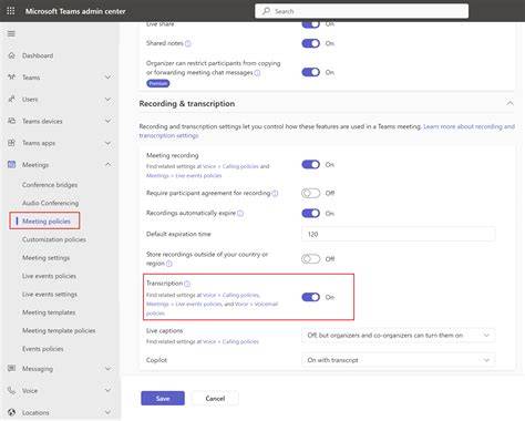Teams settings should have all required fields