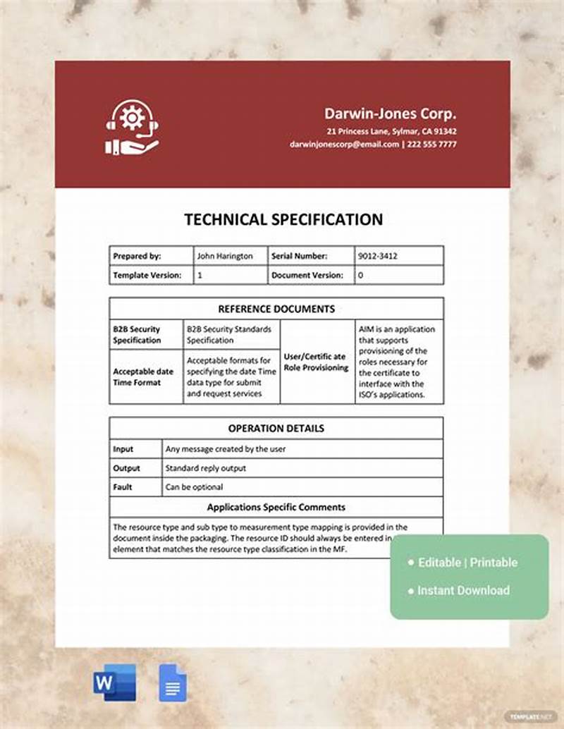 Technical Specification Template Example