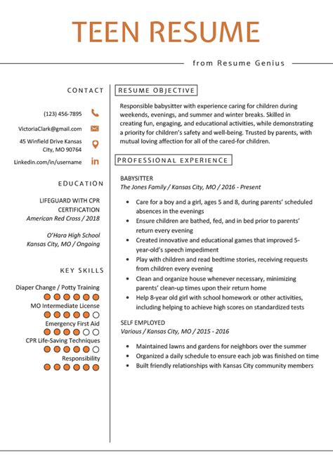 Teenager Resume Template