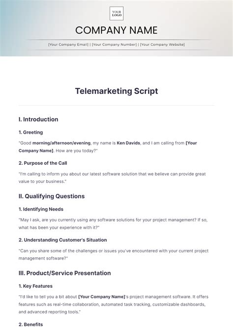 Telemarketing Script Template