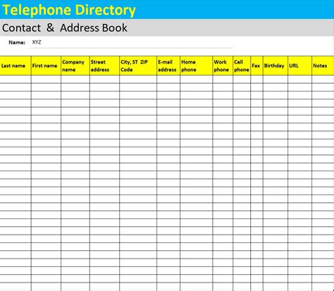 Telephone List Template