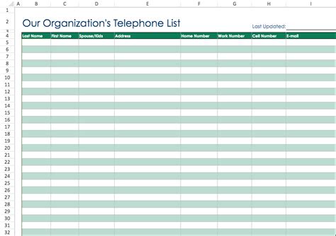 Telephone List Template Excel