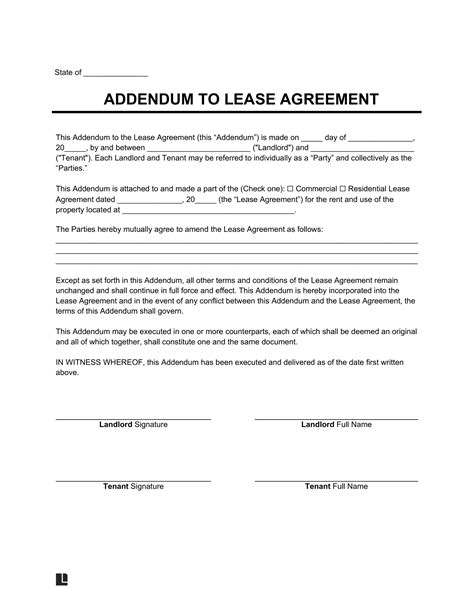 Template Addendum To Lease Agreement