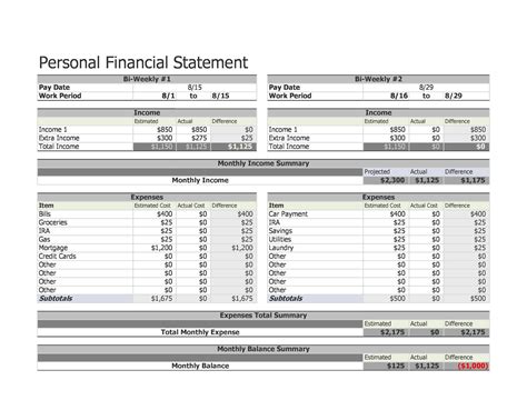 Template Financial Statement