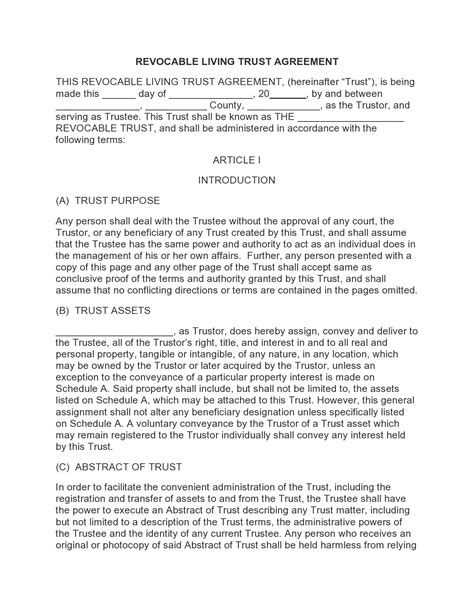 Template For A Living Trust