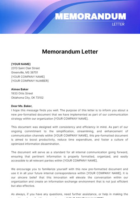 Template For A Memorandum