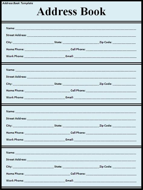 Template For Address Book