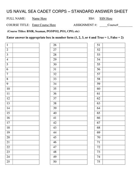 Template For Answer Sheet