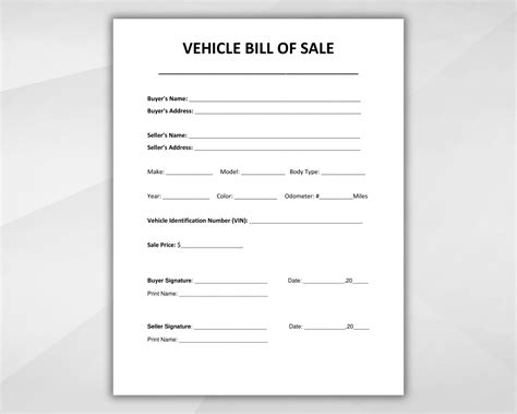 Template For Bill Of Sale