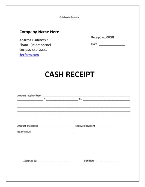 Template For Cash Receipt