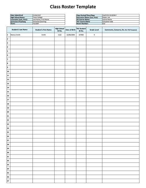 Template For Class Roster