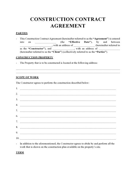Template For Construction Contract
