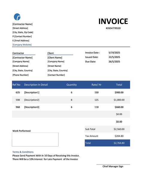 Template For Contractor Invoice