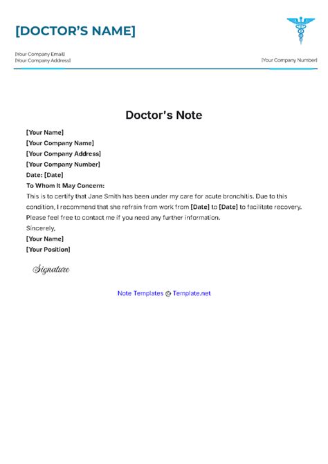 Template For Doctors Note