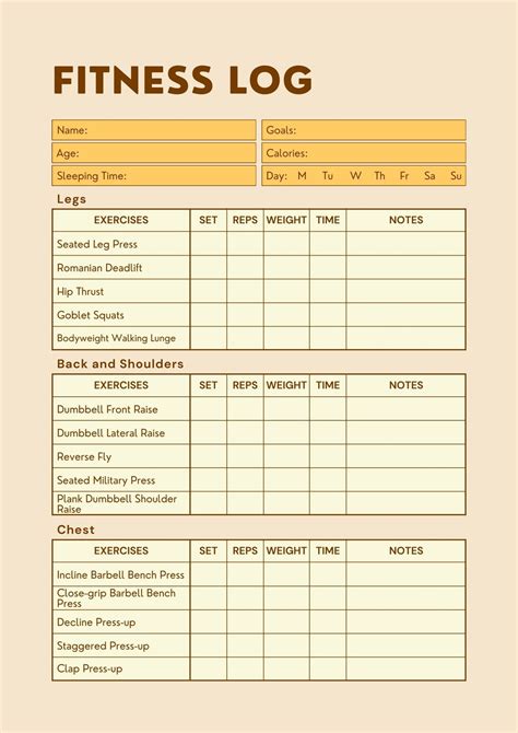 Template For Fitness Plan