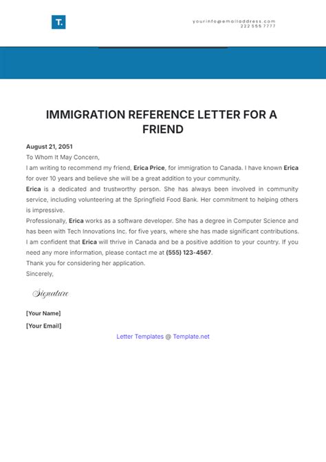 Template For Immigration Reference Letter