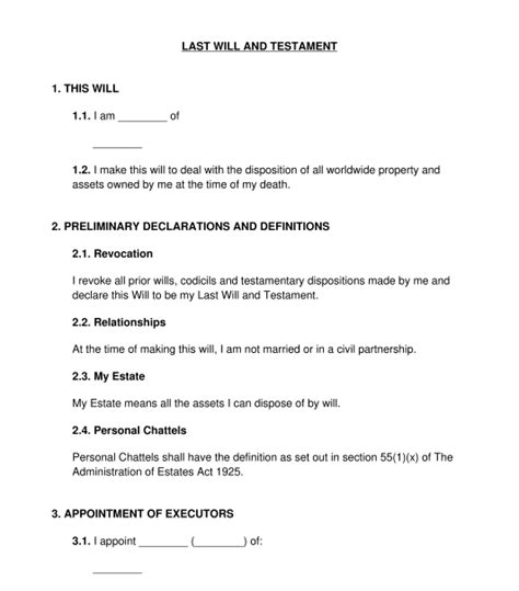 Template For Last Will And Testament Uk
