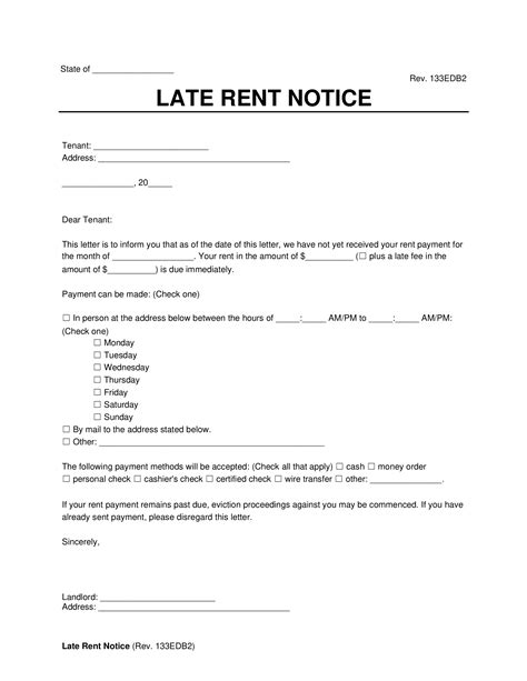 Template For Late Rent Notice