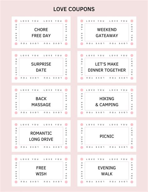 Template For Love Coupons