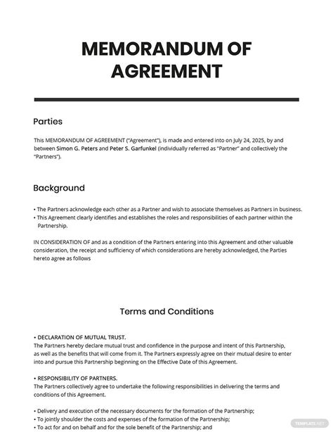 Template For Memorandum Of Agreement