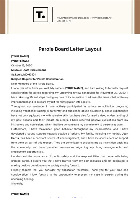 Template For Parole Board Letter