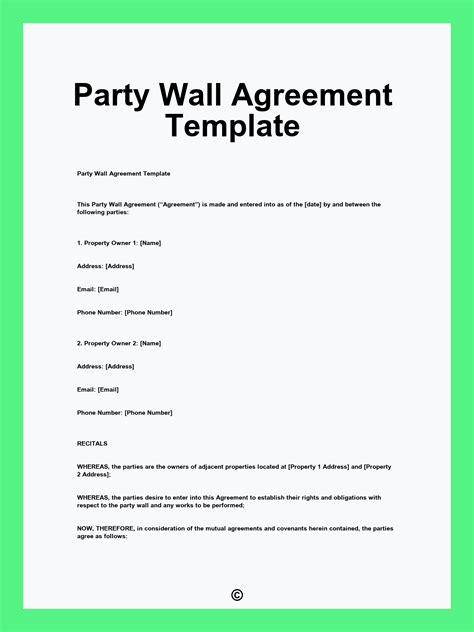 Template For Party Wall Agreement