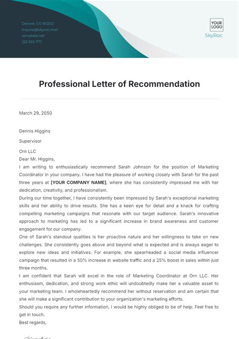 Template For Recommendation Letter