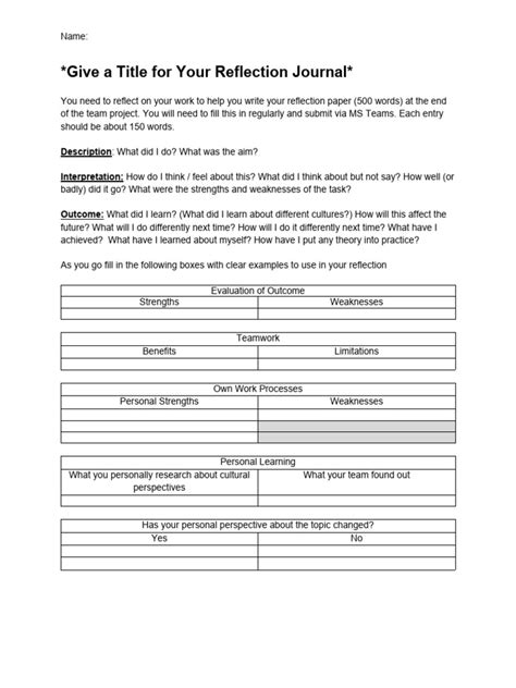 Template For Reflective Journal