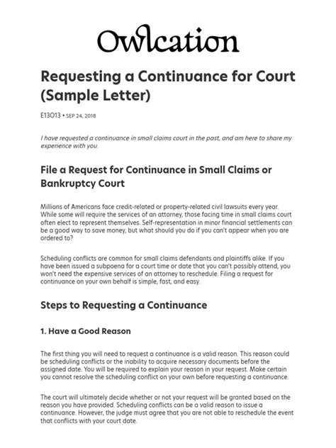 Template For Requesting A Continuance In A Civil Case