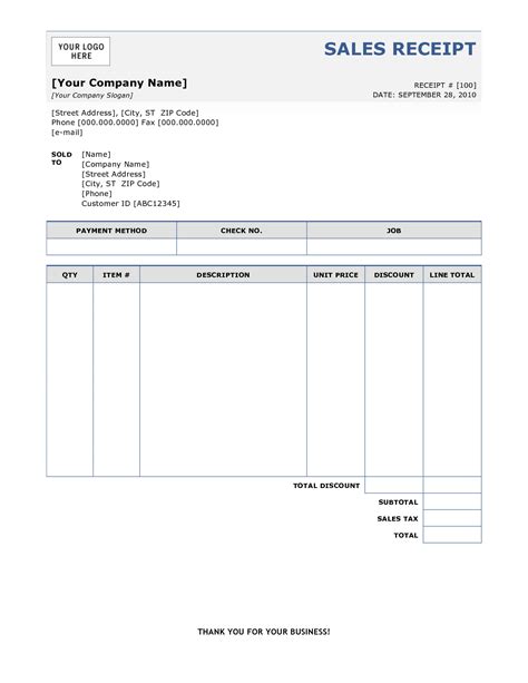 Template For Sales Receipt