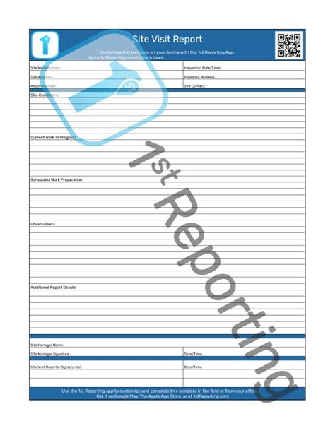 Template For Site Visit Report