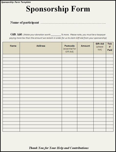 Template For Sponsor Form